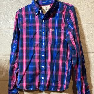Hollister pink and blue button down size medium